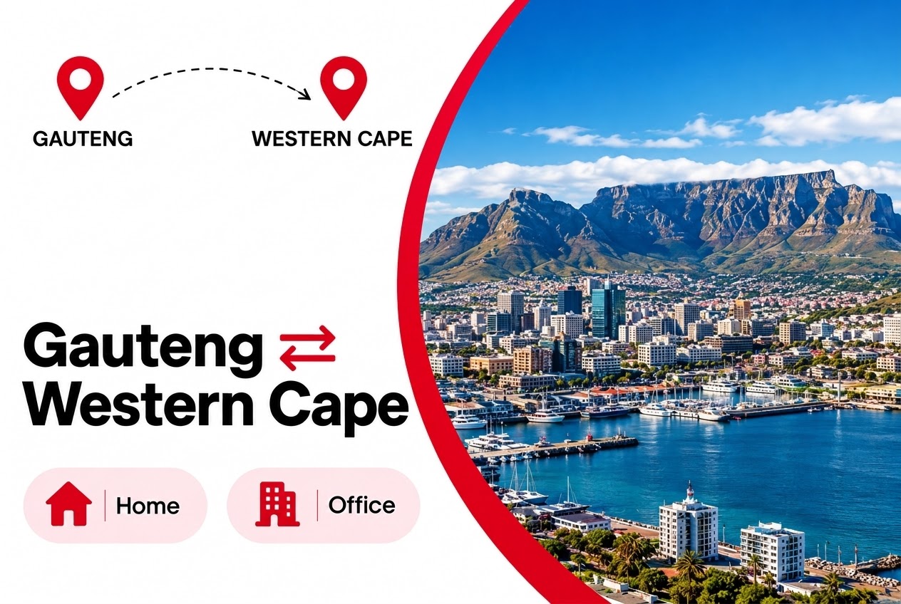 Gauteng to Western Cape long-distance moves, including Johannesburg, Pretoria and Cape Town